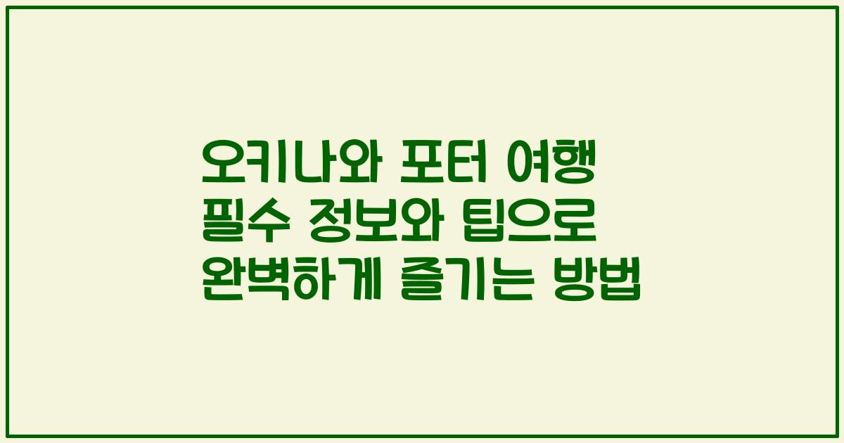 오키나와 포터 여행 필수 정보와 팁으로 완벽하게 즐기는 방법