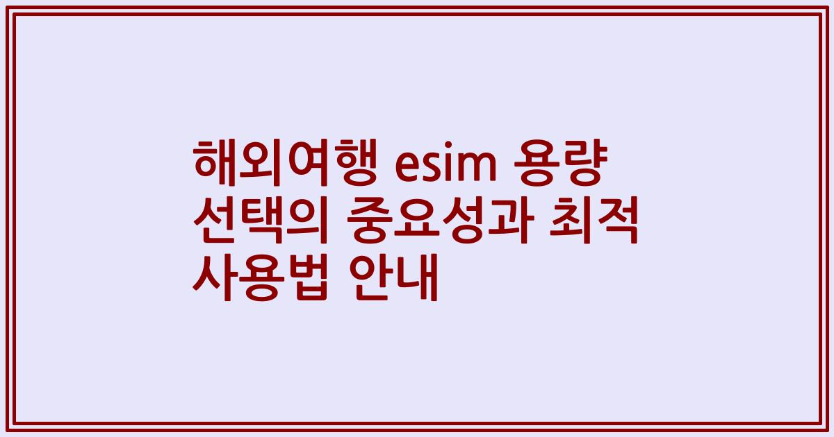해외여행 esim 용량 선택의 중요성과 최적 사용법 안내
